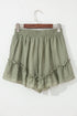 Textured Tie Waist Ruffle Hem Casual Shorts