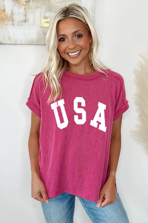 Textured USA Graphic Crew Neck Short Sleeve Tee