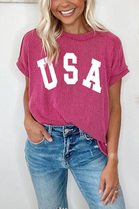 Textured USA Graphic Crew Neck Short Sleeve Tee