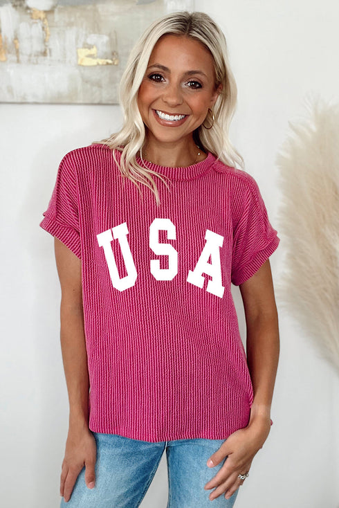 Textured USA Graphic Crew Neck Short Sleeve Tee