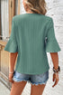 Textured V Neck Bell Sleeve Relaxed Blouse