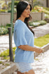 Textured V Neck Bell Sleeve Relaxed Blouse