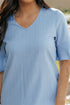 Textured V Neck Bell Sleeve Relaxed Blouse