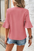 Textured V Neck Bell Sleeve Relaxed Blouse