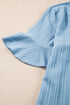Textured V Neck Bell Sleeve Relaxed Blouse