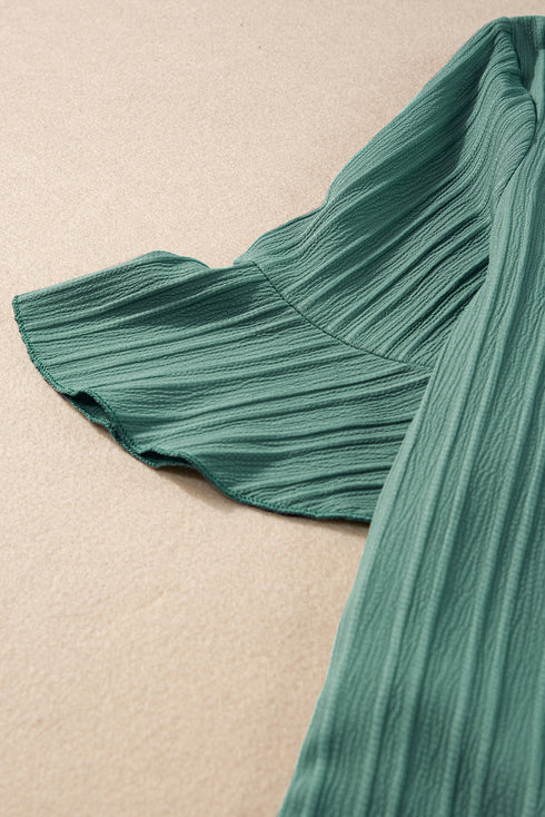 Textured V Neck Bell Sleeve Relaxed Blouse