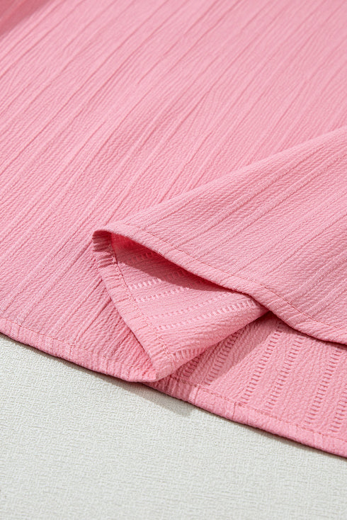 Textured V Neck Bell Sleeve Relaxed Blouse