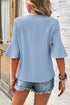 Textured V Neck Bell Sleeve Relaxed Blouse