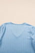 Textured V Neck Bell Sleeve Relaxed Blouse
