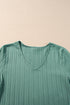 Textured V Neck Bell Sleeve Relaxed Blouse