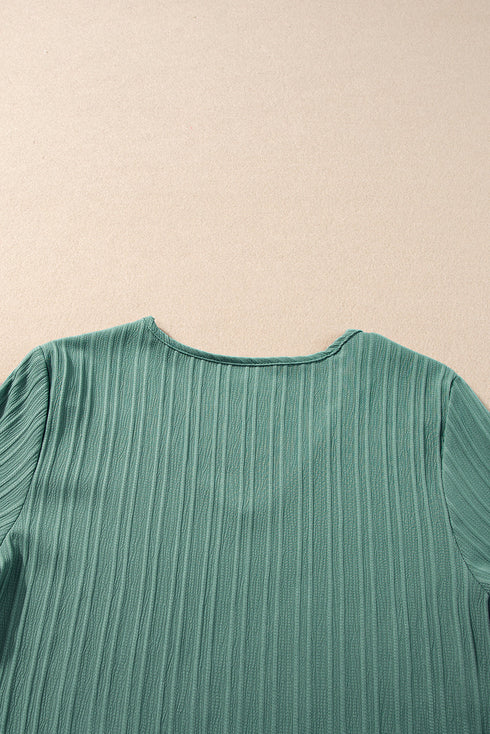 Textured V Neck Bell Sleeve Relaxed Blouse