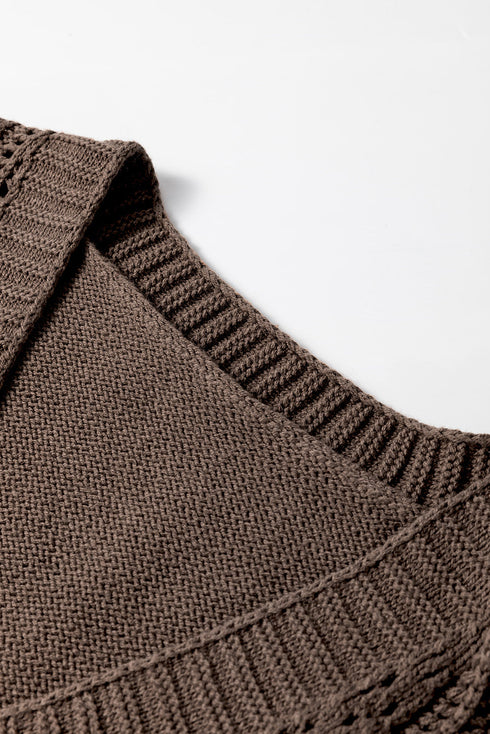 Textured V Neck Button Front Long Sleeve Cardigan