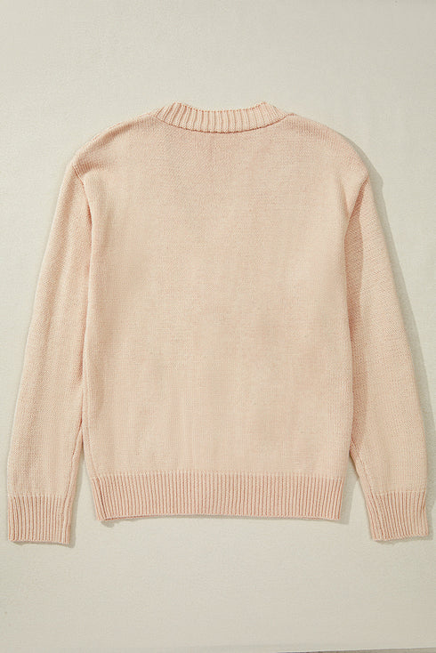 Textured V Neck Button Front Long Sleeve Cardigan