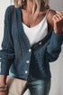 Textured V Neck Button Front Long Sleeve Cardigan
