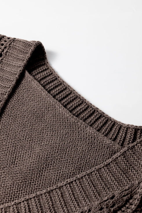 Textured V Neck Button Front Long Sleeve Cardigan