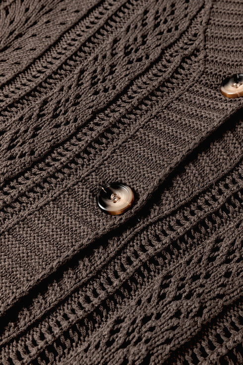 Textured V Neck Button Front Long Sleeve Cardigan