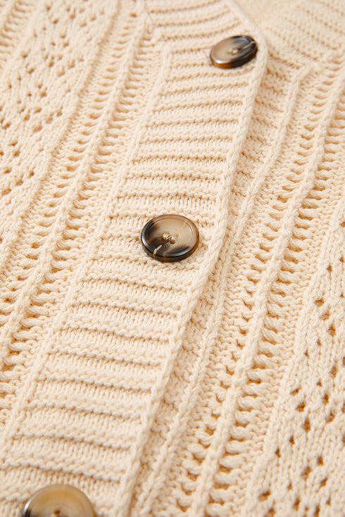 Textured V Neck Button Front Long Sleeve Cardigan