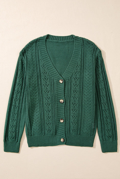 Textured V Neck Button Front Long Sleeve Cardigan