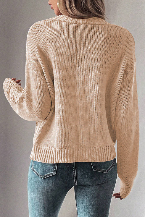 Textured V Neck Button Front Long Sleeve Cardigan