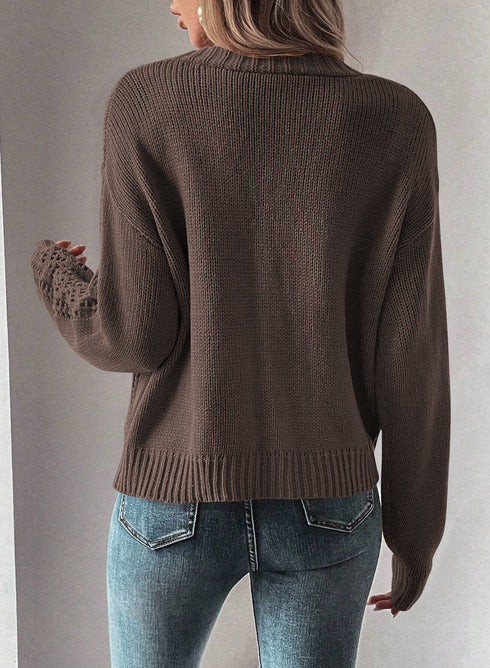 Textured V Neck Button Front Long Sleeve Cardigan