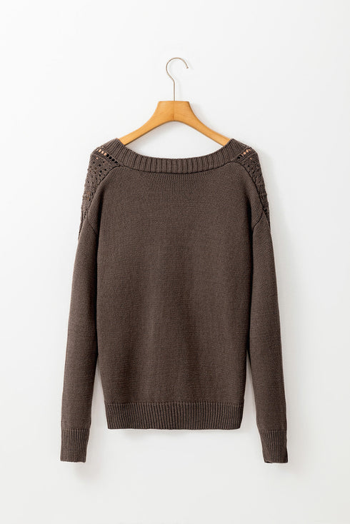 Textured V Neck Button Front Long Sleeve Cardigan