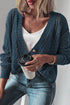 Textured V Neck Button Front Long Sleeve Cardigan