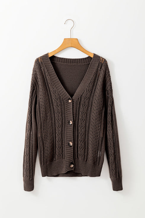 Textured V Neck Button Front Long Sleeve Cardigan