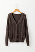 Textured V Neck Button Front Long Sleeve Cardigan