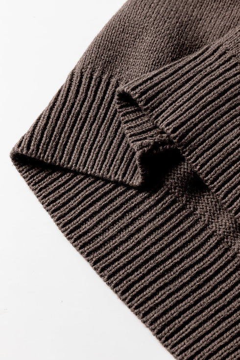 Textured V Neck Button Front Long Sleeve Cardigan