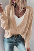 Textured V Neck Button Front Long Sleeve Cardigan