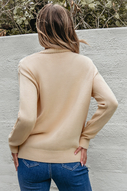 Textured V Neck Button Front Long Sleeve Cardigan