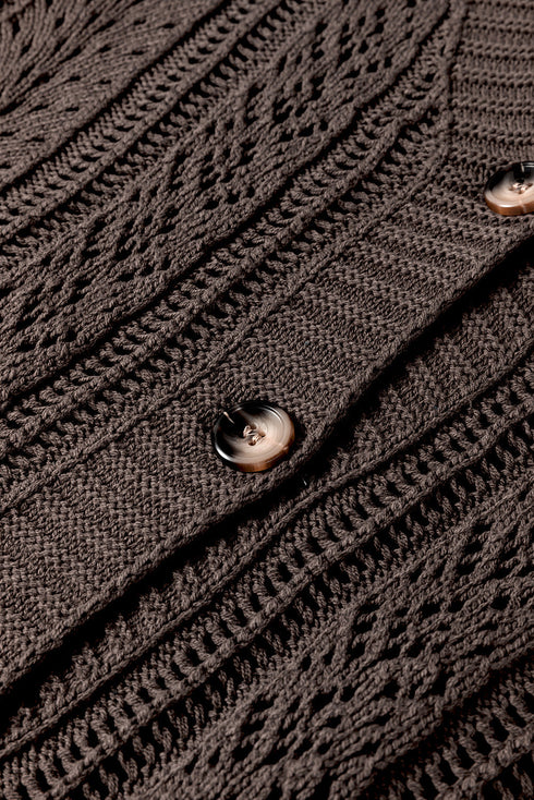 Textured V Neck Button Front Long Sleeve Cardigan