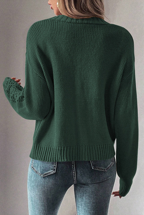 Textured V Neck Button Front Long Sleeve Cardigan