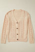 Textured V Neck Button Front Long Sleeve Cardigan