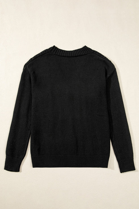 Textured V Neck Button Front Long Sleeve Cardigan