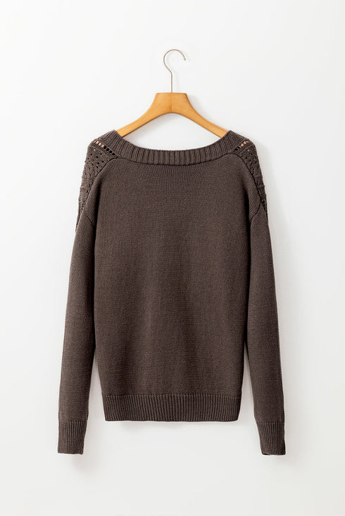 Textured V Neck Button Front Long Sleeve Cardigan