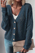 Textured V Neck Button Front Long Sleeve Cardigan