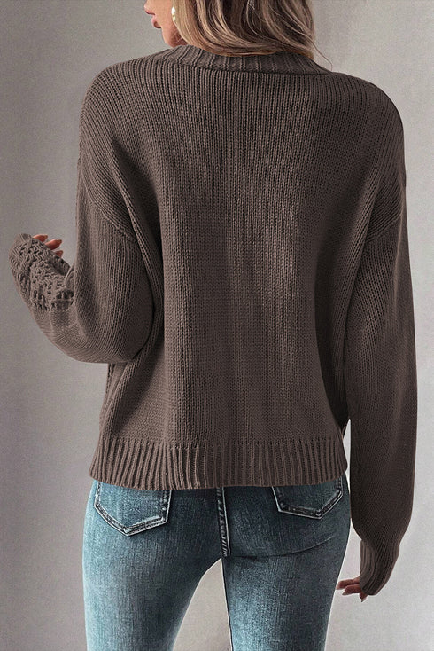 Textured V Neck Button Front Long Sleeve Cardigan