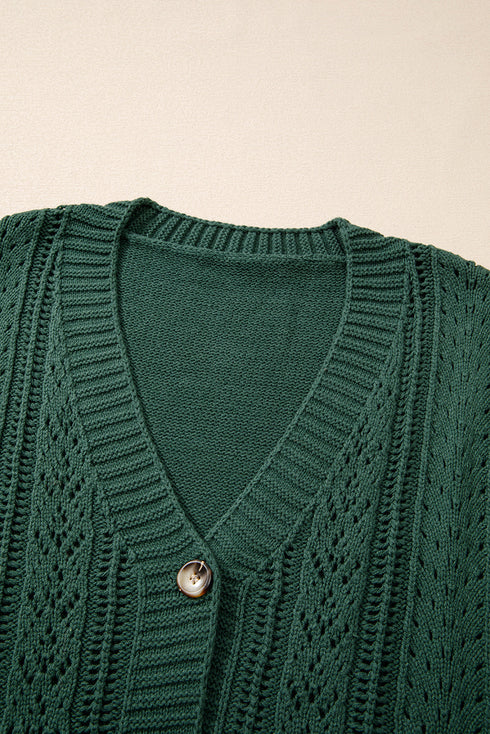Textured V Neck Button Front Long Sleeve Cardigan