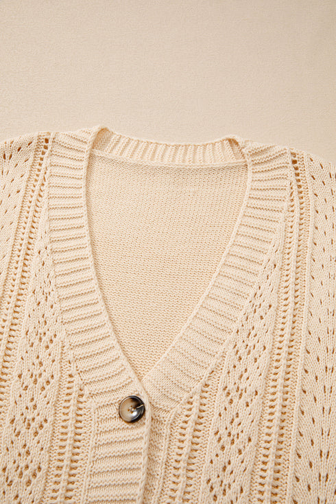 Textured V Neck Button Front Long Sleeve Cardigan