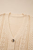 Textured V Neck Button Front Long Sleeve Cardigan