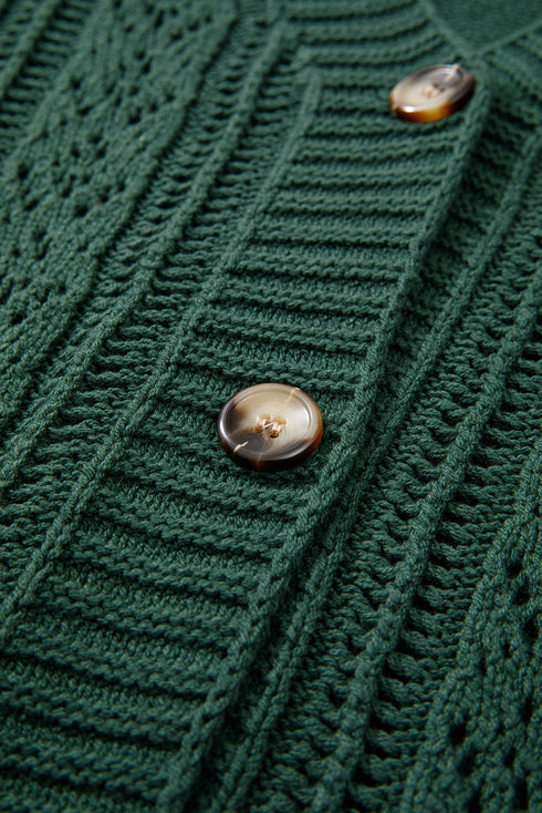 Textured V Neck Button Front Long Sleeve Cardigan
