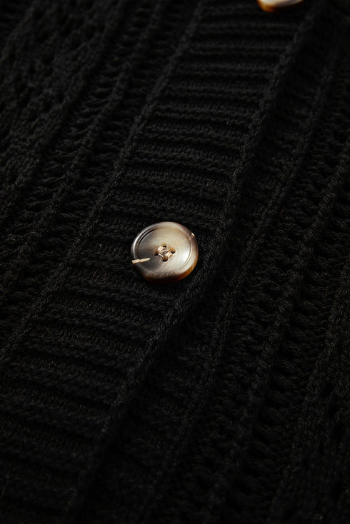 Textured V Neck Button Front Long Sleeve Cardigan