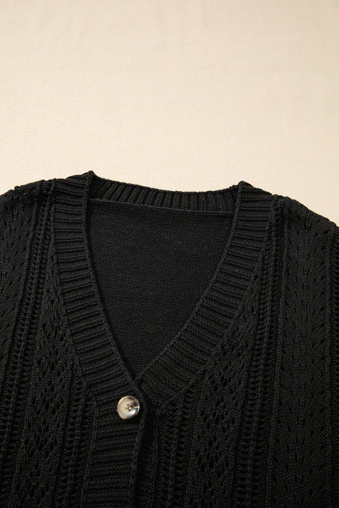Textured V Neck Button Front Long Sleeve Cardigan