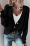 Textured V Neck Button Front Long Sleeve Cardigan