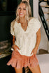 Textured V Neck Cap Sleeve Knit Top