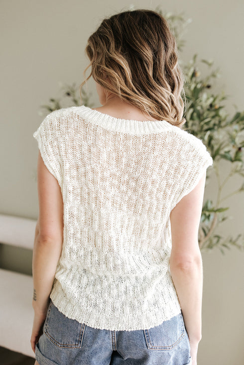 Textured V Neck Cap Sleeve Knit Top
