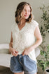 Textured V Neck Cap Sleeve Knit Top