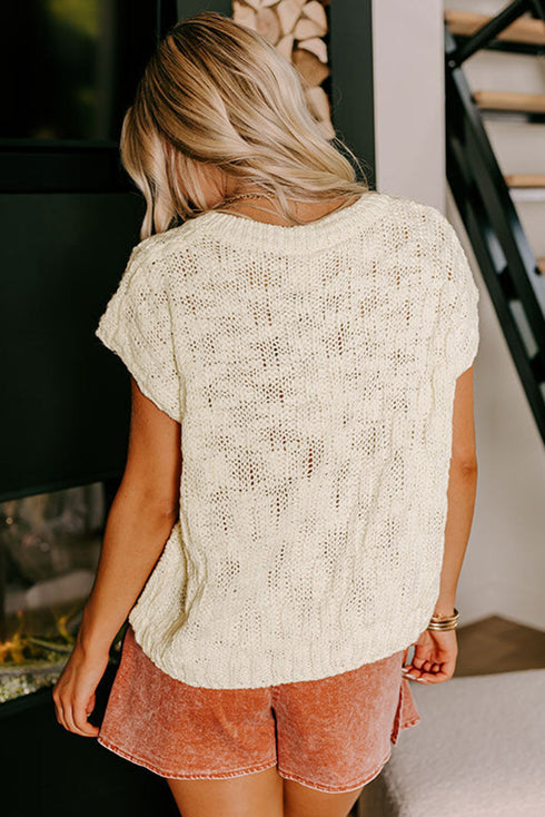 Textured V Neck Cap Sleeve Knit Top