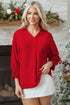 Textured V Neck Collared Oversized Tunic Shirt